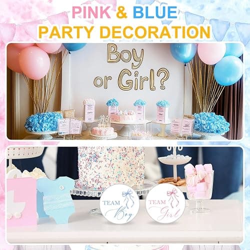 30 Pcs Gender Reveal Pins, Metal Badge Pins for Team Boy and Team Girl, Baby Shower Badges Pins for Party Game, Pink Bow Blue Bow Baby Shower Badges Pins for Guests, Gender Reveal Decor, 1.5 Inch thumbnail 6