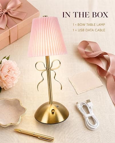 Sorandy Bow Table Lamp, LED Rechargeable Cute Bow Lamp, Modern Decorative Bedside Light with Fabric Shade, Ideal for Bedroom, Living Room & Desk Decor, Princess Rooms, 1200mAh Li Battery (Roseate) thumbnail 9