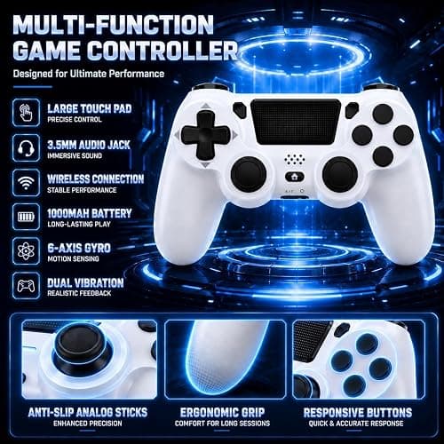 BJXOZ Wireless Controller for PS4 Controller, with USB-C Port | Dual Vibration, Speaker, Six-axis Gyroscope Sensor, Touchpad, 3.5mm Audio jack, Compatible with PS4/Slim/Pro/PC thumbnail 6