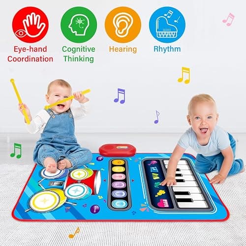 Baby Toys for 1 Year Old: Baby Musical Mat Toddler Toys Age 1-2 - 2 in 1 Piano Drum Babies Play Mat - Infant Music Toy 12-18 Months Babies Birthday Valentines Gifts for 1 2 3 Year Old Boys Girls thumbnail 6