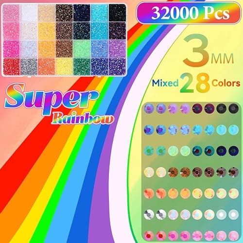 32000Pcs Rhinestones Bedazzling Kit with Tools, 3mm Color Resin Rhinestones for Bedazzling, Flatback Resin Gems for Crafts, Bedazzler Kit for Clothing Shoes DIY Face Makeup Tumblers thumbnail 2