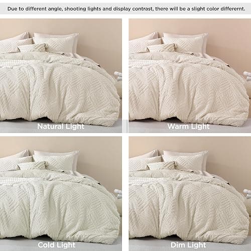 Litanika Queen Comforter Set Beige, 3 Pieces Cream Tufted Boho Farmhouse Bedding Comforter Sets, Lightweight Fluffy Comforter Bed Set for All Season (90x90In Comforter and 2 Pillowcases) thumbnail 5
