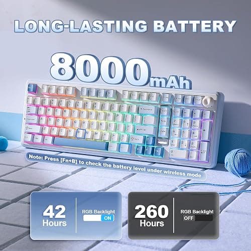 YUNZII B98 PRO 96% Wireless Mechanical Keyboard(Blue, Candy Switch) | QMK/VIA, with Numpad, Dual-Style Knob Design, Creamy Pre-Lubed Switches, Hot Swap, Gasket Mount, RGB for Gaming/Win/Mac thumbnail 7
