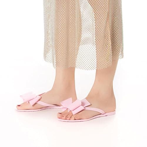 YANWENFANG Women Flip Flops Jelly Thong Waterproof Bow Summer Beach Rain Casual PVC Boho Vacation Flat Sandals thumbnail 2