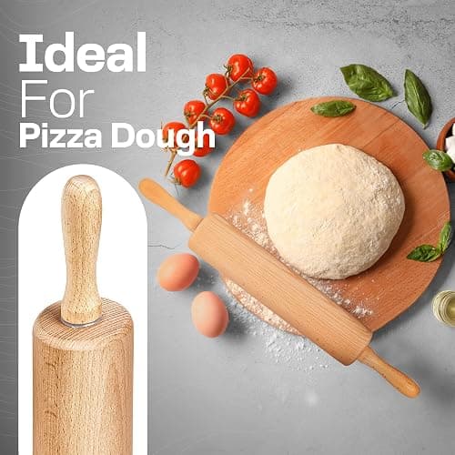 Wooden Rolling Pin 17.6 Inch with Rotating Ergonomic Handles – Classic Beech Wood Dough Roller for Baking Pizza, Pastry, Bread, and Cookies thumbnail 5