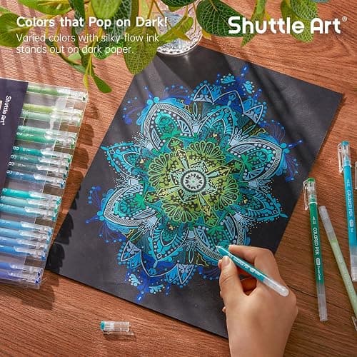 Shuttle Art Colored Pens, 24 Blue & Green Tone Colors Cute Journal Pens 0.6mm Fine Point Colored Gel Pens for Black Paper Adult Coloring Writing Drawing Journaling Note Taking School Office Home thumbnail 6