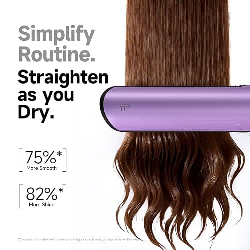 Hair Straightener | Clamp-Free Flat Iron | Zero Touch Tangle-Free Knot-Free No Heat Damage Air Hair straighteners for Women Salon | 2-in-1 Hair Dryer & Straight Styling Blow Dryer (Starlight Purple) thumbnail 4