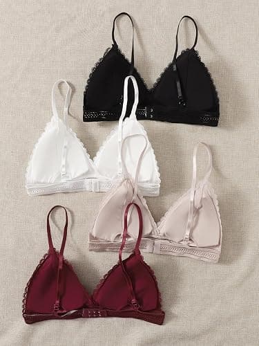 COZYEASE Women's 4 Pcs Floral Lace Adjustable Straps Bralettes Solid Breathable Bra Set thumbnail 2