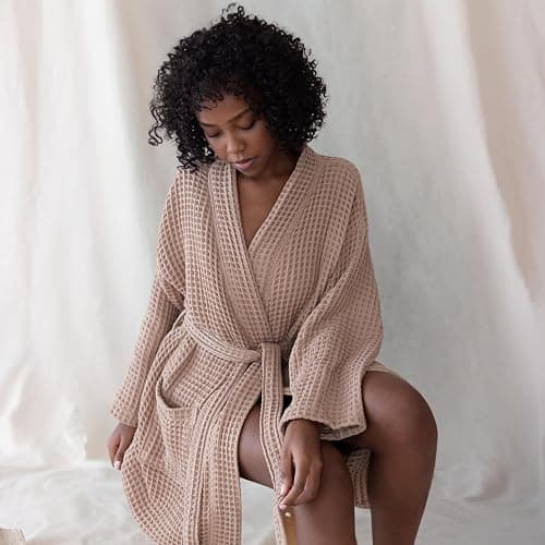 Viva Maison Womens Kimono Waffle Robe - Lightweight 100% Turkish Cotton Housecoat for All-Day Lounging - Bathrobe for Shower thumbnail 4