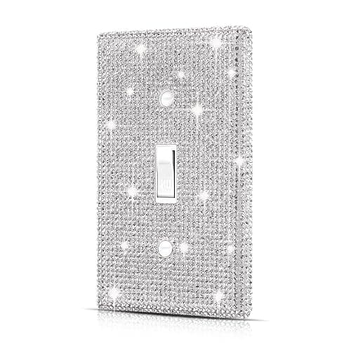 Wall Plate Light Switch Cover, Standard Size 4.50" x 2.76", Dengduoduo Silver Rhinestones Bling Decorative Wall Plate Light Switch Outlet Cover for Bedroom Accessories Home Decor (Single Gang Toggle) - Image 1