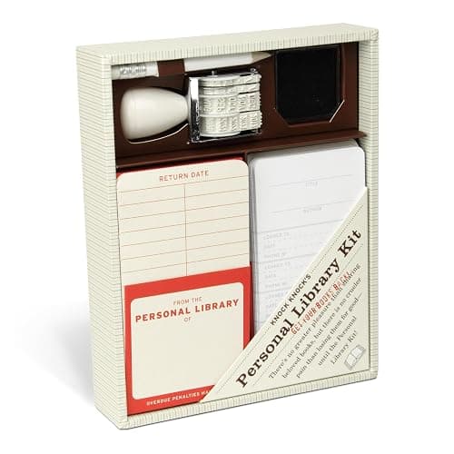 Knock Knock Original Personal Library Kit & Gift for Book Lovers - Card Catalog Checkout Cards, Bookplates, Date Stamp & Inkpad - Image 1