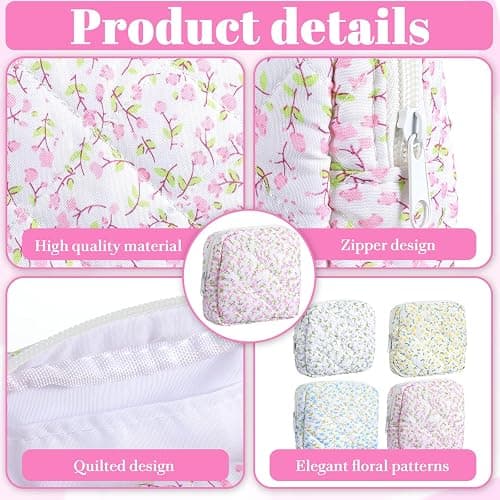 Douaowoc 8 Pack Mini Quilted Makeup Bag Bulk, Small Quilted Makeup Bags thumbnail 4