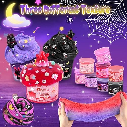 Joytry Red Black Slime Kit 8 Packs, Kids Slime Toys, Cloud, Butter Clear Slime with Cute Bunny Cat Charms, Goodie Bag Stuffers for Birthday Christmas Easter Gift thumbnail 3
