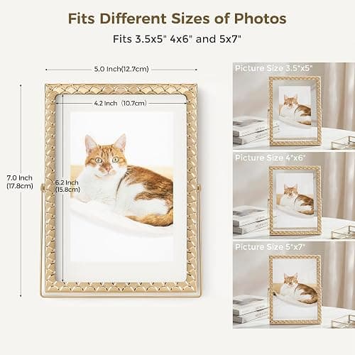 RICHFOCUS Gold 5x7 Floating Picture Frame for Photo 4x6 3.5x5 | 5 x 7 Metal Picture Frames with Double Glass for Tabletop|Modern Photo Frames Wedding|Home Decor thumbnail 3