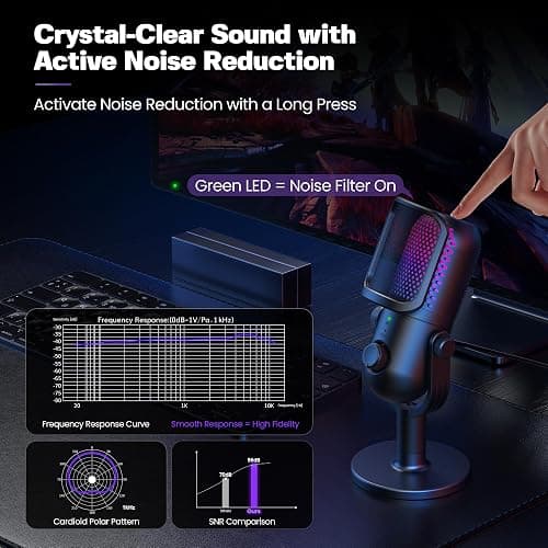 USB Microphone for PC Gaming: Condenser Microphone RGB for Gamer with Stand Mic - Recording Mic for Computer&Laptop with Qiuck Mute - Desk Podcast Mic for Podcast & Singing & Streaming & Youtube Black thumbnail 3