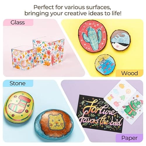 Ohuhu Glitter Markers Pen: 12 Glitter Colors Metallic Shimmer Marker Fine Tip Water-based Ink for Kids Adults DIY Crafts Greeting Birthday Cards Making Mugs Wood thumbnail 5
