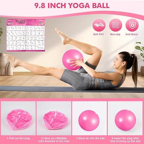 Goocrun Pilates Ring Set with Resistance Bands Set, Pilates Ball, Sliding Disks – Workout Equipment Home Gym Includes Complete Fitness Poster thumbnail 5