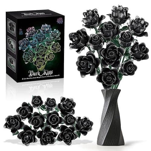 Black Roses Flower Building Set-12Pack, Compatible with Lego Bouquet for Adults,Gothic Horror Flowers Botanical, Gift for Halloween & Valentines Compatible with Lego Roses(585pcs) - Image 1