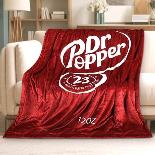 RMKA Dr Pepper Blanket 80x60 – Soft Thermal Flannel Fleece Throw, Soda Can Stuffed Plush Red Blanket for Couch, Bed, Car & Travel – Fun Home Decor Gift for Soda Fans. - Image 1