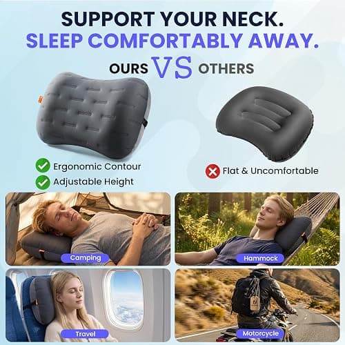 Inflatable Camping Pillow - Ultralight Compact Air Pillow for Travel, Backpacking & Hiking - Ergonomic Neck & Lumbar Support - Portable Inflatable Pillow with Removable Washable Cover - (Grey 2 Pack) thumbnail 3