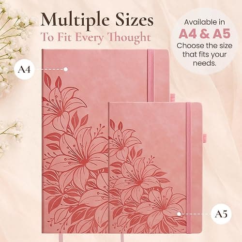 Lined Journal Notebook Hardcover Leather Bound 200 Pages A5 Pink Cute Diary | College Ruled 5.8x8.3" Journaling Notebooks for Women, Floral Aesthetic Journals for Writing, Small Travel Daily Note Book thumbnail 7
