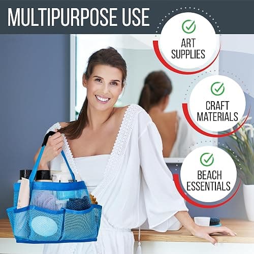 Masirs Mesh Shower Caddy – 9 Pocket Portable Shower Tote Bag for College Dorm Room Essentials, Quick-Dry Bathroom Organizer for Travel, Gym, Camping, Beach – Lightweight Collapsible Blue thumbnail 4
