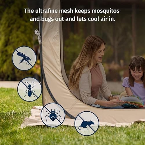 EAST OAK Screen House Tent Pop-Up, Portable Screen Room Canopy Instant Screen Tent 10 x 10 FT with Carry Bag for Patio, Backyard, Deck & Outdoor Activities, Beige - Beige - 10×10 FT thumbnail 4