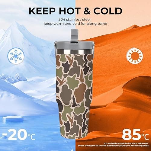 GemGam Stainless Steel Tumbler with Lid And Straw 30 Oz Top Handle Duck Hunter Camouflage Leakproof Vacuum Insulated Water Bottle for Car Travel thumbnail 4