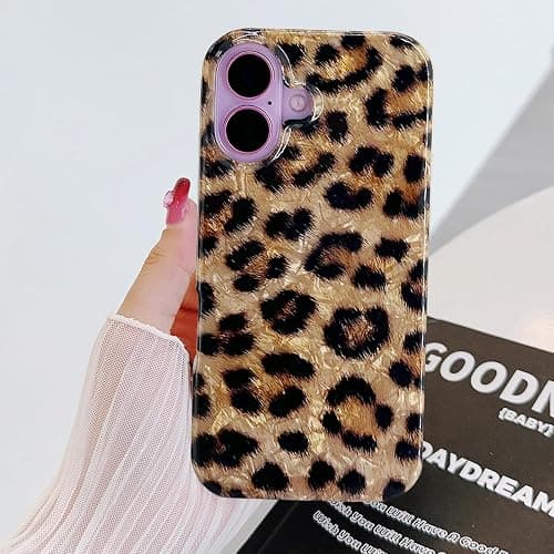 J.west Compatible with iPhone 16 Case 6.1", Classic Soft Sparkly Leopard Print Pearly Thinfoil Animal Design Women Girl Protective Cover Phone Case for 16 Brown Cheetah thumbnail 8