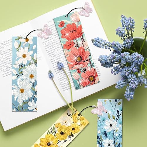 4pcs Flower Diamond Art Bookmarks Kit Floral Diamond Bookmarks for Adults 5D DIY Diamond Art Kit for Spring Reading Lover Book Lover Students DIY Gem Crafts Gift thumbnail 2