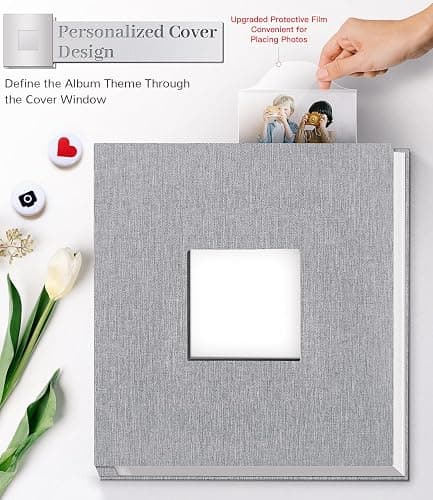 Artfeel Photo Album Self Adhesive Scrapbook Album for 3x5 4x6 5x7 8x10 Pictures,40 Pages Linen Cover with Display Window DIY Photo Book,Ideal Gifts for Family Travel Wedding Baby thumbnail 2