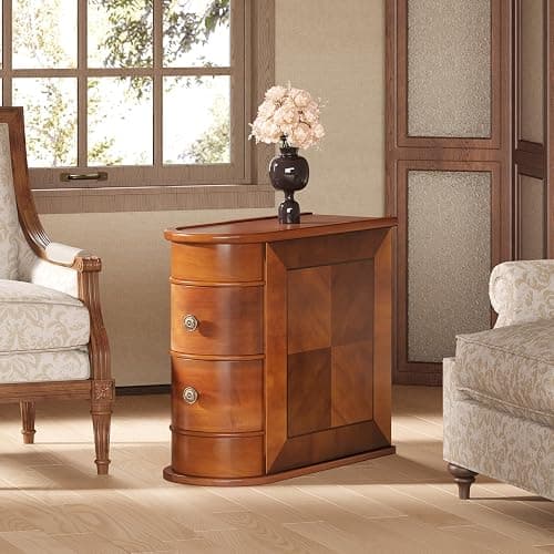 LITTLE TREE Wood End Table with 2 Drawers Sofa Side Table, No Assembly Required Vintage Slim Nightstand Bedside Table for Bedroom thumbnail 9