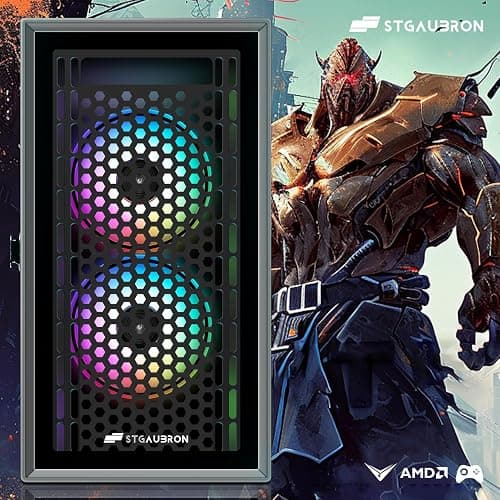 STGAubron Gaming PC Desktop Computer, Intel i7 Xeon E5 3.0GHz, Radeon RX 550 4G, 16GB RAM, 512GB SSD, 600M WiFi, BT 5.0, RGB Fan x3, Windows 11 Home thumbnail 2