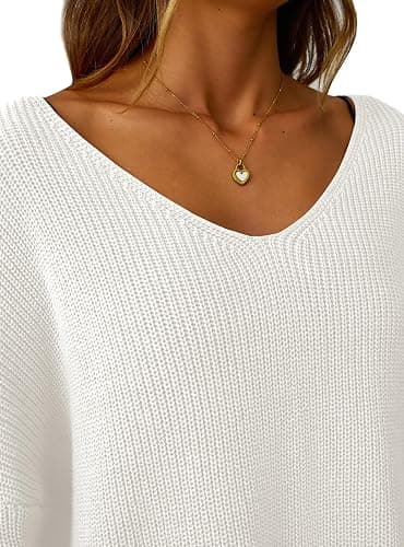 GKBK Women's Oversized Sweaters V Neck Off The Shoulder Sweater Long Sleeve Pullover Loose Fit Spring Clothes Fashion Outfits thumbnail 5