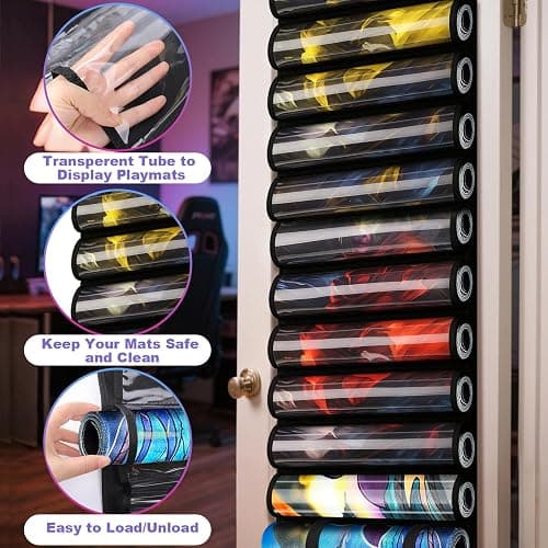 Mity rain 12+1 Playmat Tube Holder for MTG with Tube Slot, Hangable Playmat Holder Storage Bag, Transparent PVC Protection with Quick-Access Slots, Fits 24x14 Standard Mats Compatible with TCG/MTG thumbnail 5