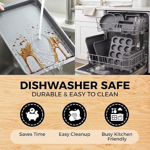 PERLLI Non-Stick 8-Piece Bakeware Set – Carbon Steel with Even Heat Distribution, Oven Safe to 446°F, BPA-Free, Dishwasher Safe, Stackable Baking Tools for Easy Storage and Everyday Cooking - Gray thumbnail 5