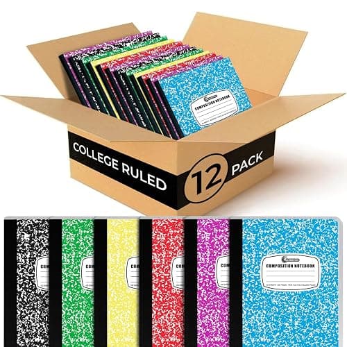 Rosmonde 12 Pack Bulk Composition Notebooks College Ruled, Assorted Colors | Composition Notebook For School, 200 Pages (100 Sheets), 9-3/4 x 7-1/2, Hard Cover, College Ruled Notebooks For Office - Image 1