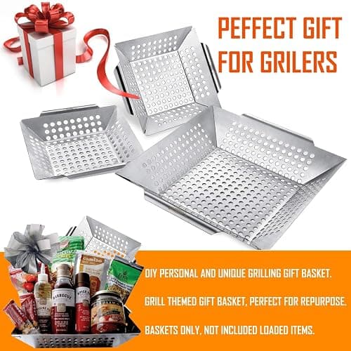3 Pack Grill Baskets for Outdoor Grill, Heavy Duty Stainless Steel Vegetable Grill Basket, Grilling Basket for Veggies, Grilling Accessories for All Grills & Smokers - Grilling Gifts for Men thumbnail 3