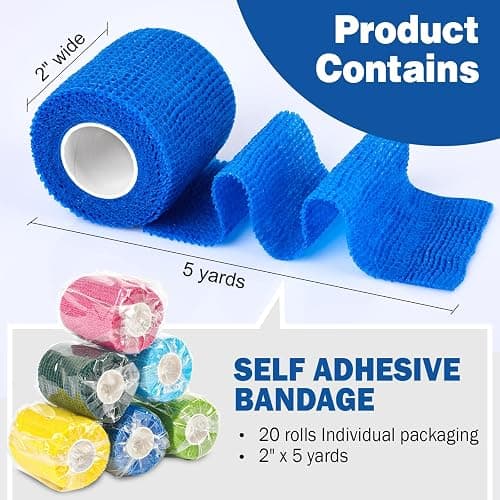AZEN 20 Pack Self Adhesive Bandage Wrap, Elastic Cohesive Bandage Wrap, Color Athletic Tape, Vet Wrap, Ankle Tape thumbnail 2