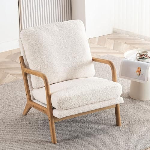 Mixcous Mid Century Modern Accent Chairs for Living Room, 23” Wide Comfy Chair for Bedroom, Small Cozy Sherpa Reading Chairs for Adults, 108° Lounge Arm Chair with Detachable Cover, 5.5" Foam Cushion - Image 1