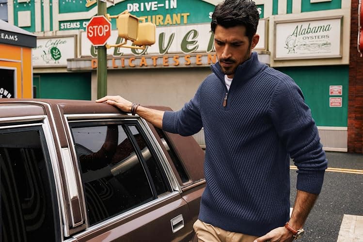 PJ PAUL JONES Mens Quarter Zip Pullover Sweaters Casual Slim Fit Knit Texture Sweater thumbnail 3