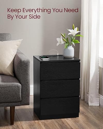 VASAGLE KAILYN Collection - Bedside Tables with Power Strip, Set of 2 Side End Tables with Drawers, 2 AC Outlets, 2 USB Ports, for Living Room, Bedroom, Study, Ebony Black LET831B57 thumbnail 8