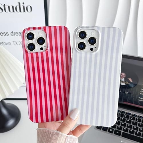 Yeddabox for iPhone 13 Pro Case Cute Striped Phone Case Soft TPU Slim Shockproof Phone Cover for Women Girls, Blue and White thumbnail 6