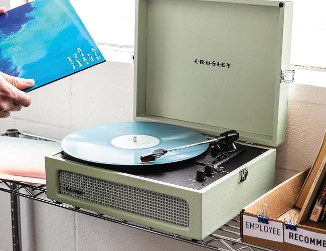 Crosley CR8017B-SA Voyager Vintage Portable Vinyl Record Player Turntable with Bluetooth in/Out and Built-in Speakers, Sage - Bluetooth In/Out - Sage thumbnail 11
