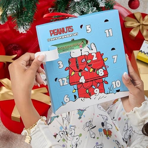 Peanuts Snoopy Jewelry Advent Gift Set: 12 Piece Earrings Necklace Bracelet & Charms Mix & Match Christmas Calendar Set thumbnail 2