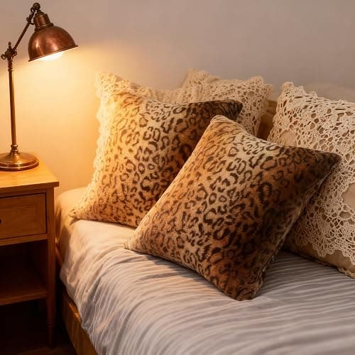 Entua Faux Fur Throw Pillows, Set of 2 Decorative Square Couch Pillow Covers, 20x20 Leopard Cheetah Print Luxury Soft Plush Pillowcase for Sofa, Bed & Living Room Decor, Brown Gold thumbnail 5
