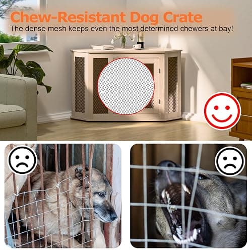VENDORZ Corner Dog Crate Furniture, 44" Wooden Dog Kennel Furniture End Table with Mesh, Dog Kennel Indoor Furniture for Small Medium Dogs, Modern Decorative Wood Pet House Dog Cage Crate, White thumbnail 4