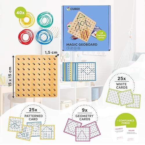 CUBIDI® Wooden Geoboards with Rubber Bands | Montessori Toys for 4+ Year Old Kids | Geo Boards for Classroom | Stem Toys | Educational SND Improve Creativity thumbnail 4
