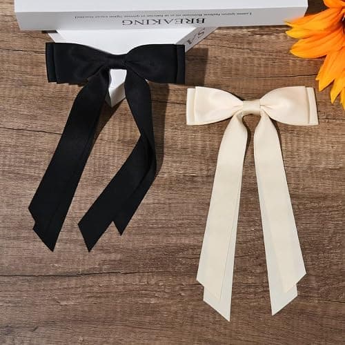 2PCS Hair Bows Hair Clip Beige Black Hair Ribbon Ponytail Holder Accessories Slides Metal Clips Hair Bow for Women Girls Toddlers Teens Kids thumbnail 7