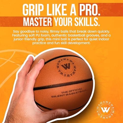 WAWAWEWA The Official Silent Basketball Mini (Size 3) Bundle with Hoop – Ready to Play & Noise Free Indoor Mini Basketball for Quiet Bounce & Large Wall Mounted Basketball Hoop for Indoor Practice thumbnail 4